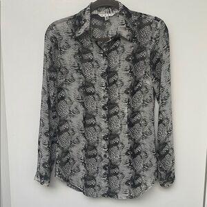 CAbi Sheer Stretchy Snake Print Button-Up Blouse